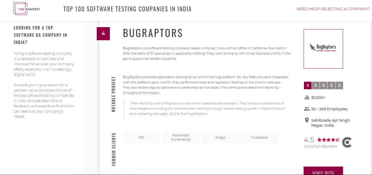 The Manifest mentions BugRaptors